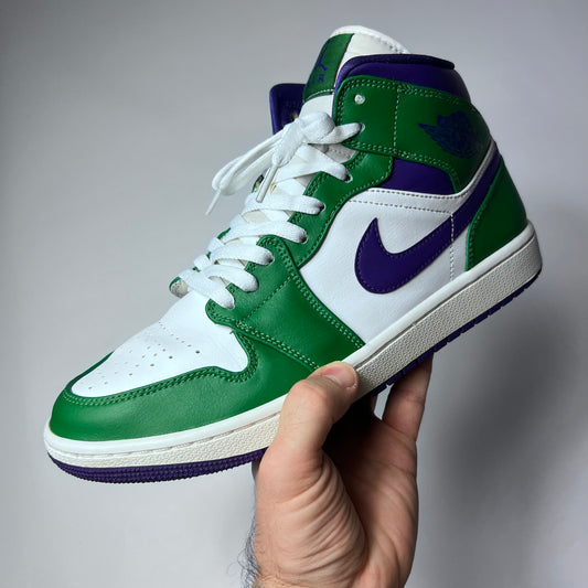 Jordan 1 Mid Incredible Hulk Green Purple 554724-300 Größe 43 - Cats on Stacks VNTG