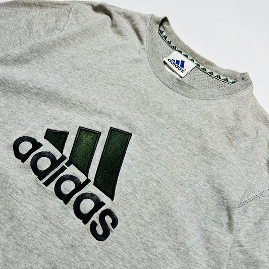 Adidas Vintage 90s Big Stripes Logo T-Shirt grau L / XL