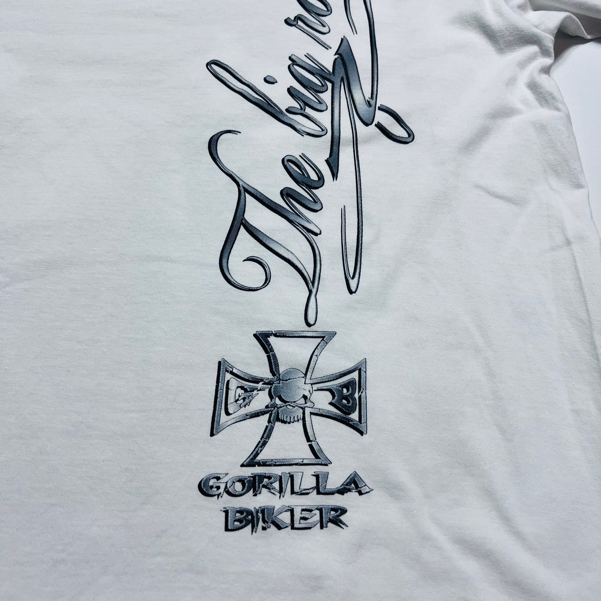 Silberrücken Heavy Wear Vintage 2000s Y2K Gorilla Biker T-Shirt weiß M / L - Cats on Stacks VNTG