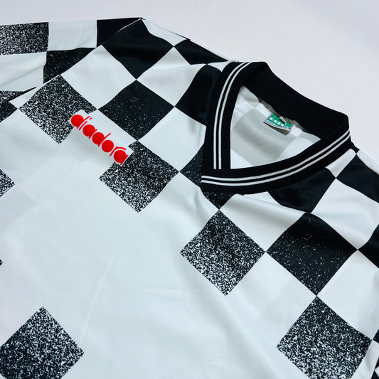 Diadora Vintage 90s Football Trikot T-Shirt schwarz weiß M / L