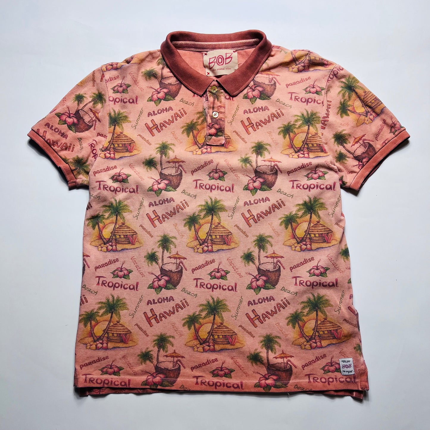BOB Vintage 90s Aloha Hawai Polo Shirt peach rosa M / L - Cats on Stacks VNTG