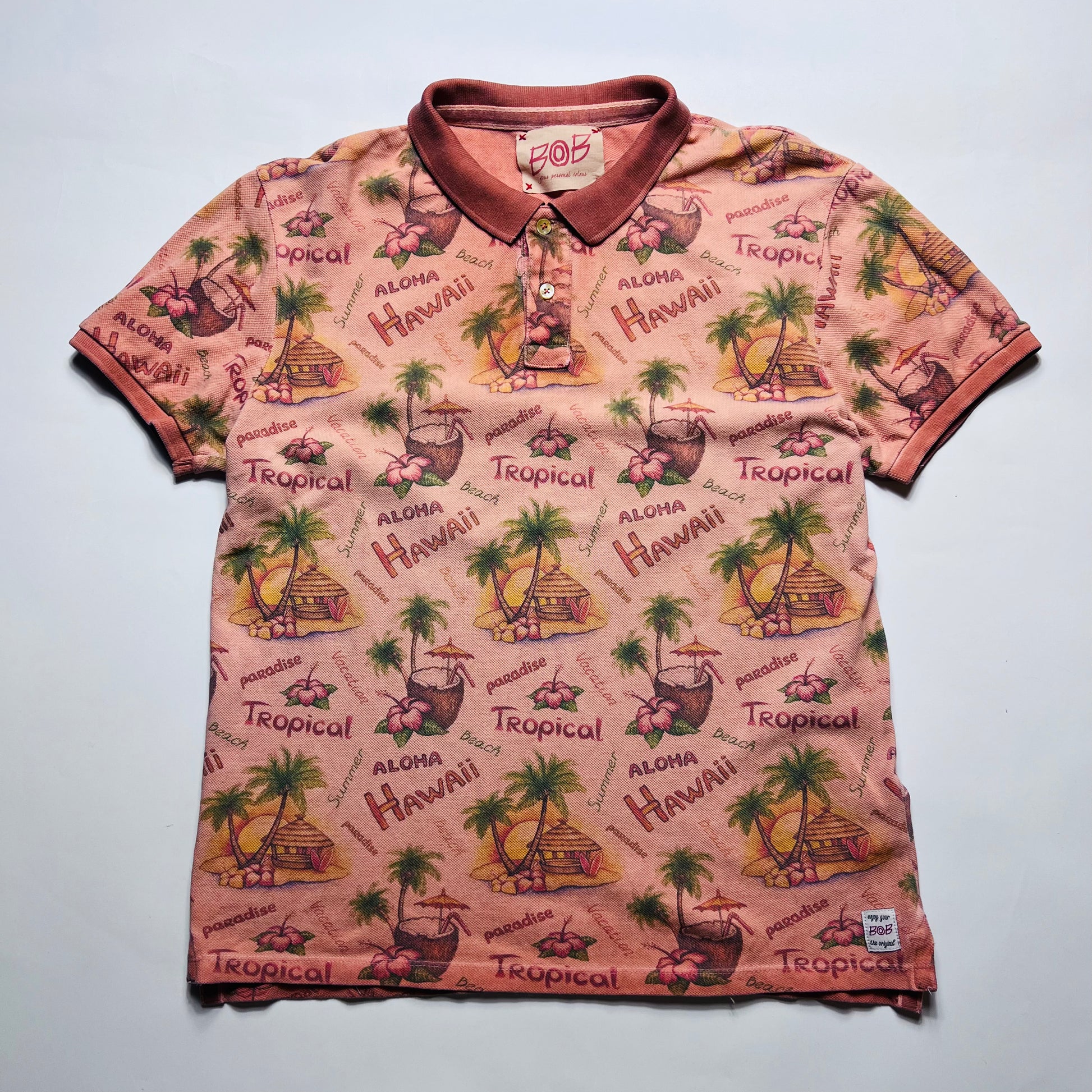 BOB Vintage 90s Aloha Hawai Polo Shirt peach rosa M / L - Cats on Stacks VNTG