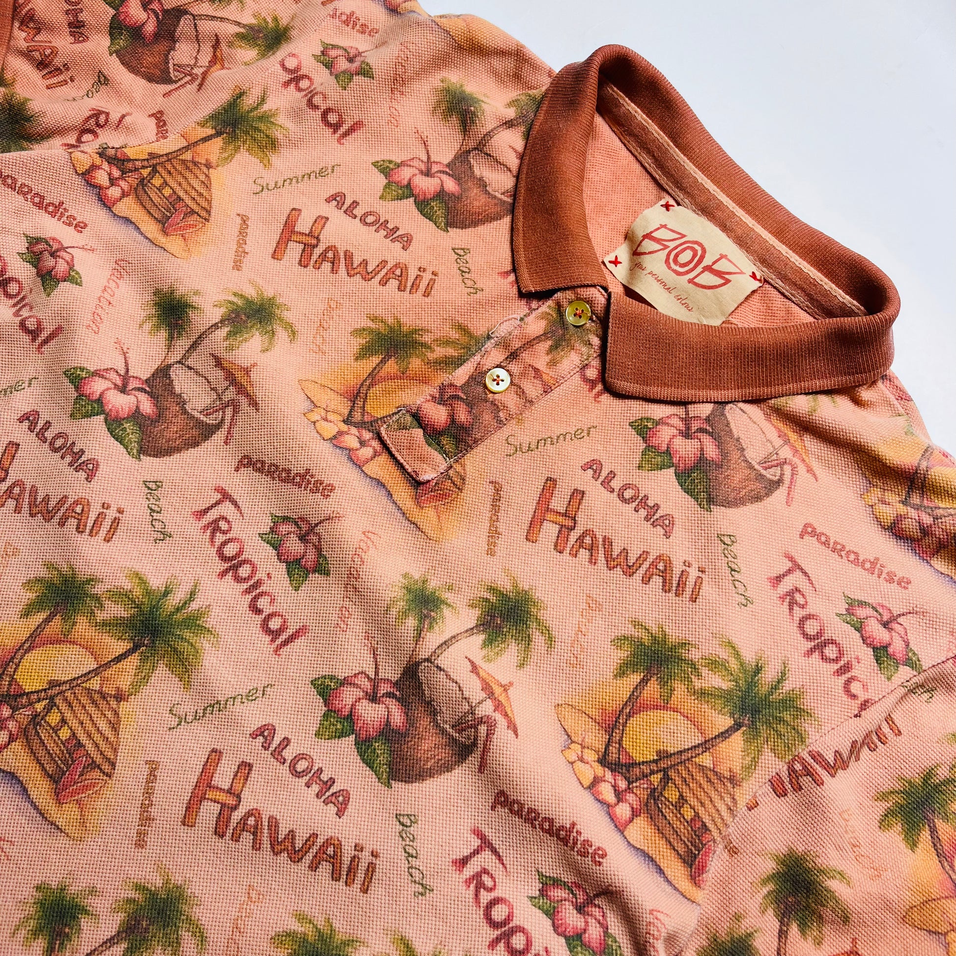 BOB Vintage 90s Aloha Hawai Polo Shirt peach rosa M / L - Cats on Stacks VNTG