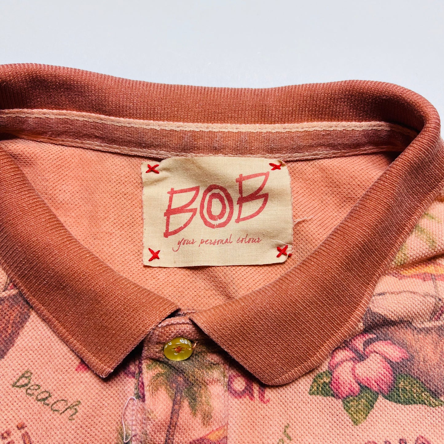 BOB Vintage 90s Aloha Hawai Polo Shirt peach rosa M / L - Cats on Stacks VNTG