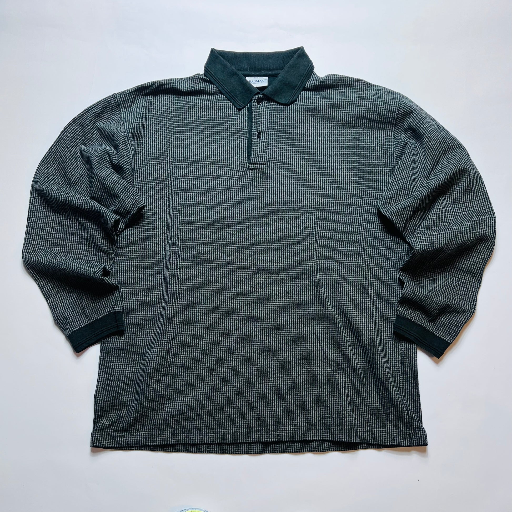 Ragman Vintage 90s Polo Longsleeve Shirt schwarz M / L - Cats on Stacks VNTG