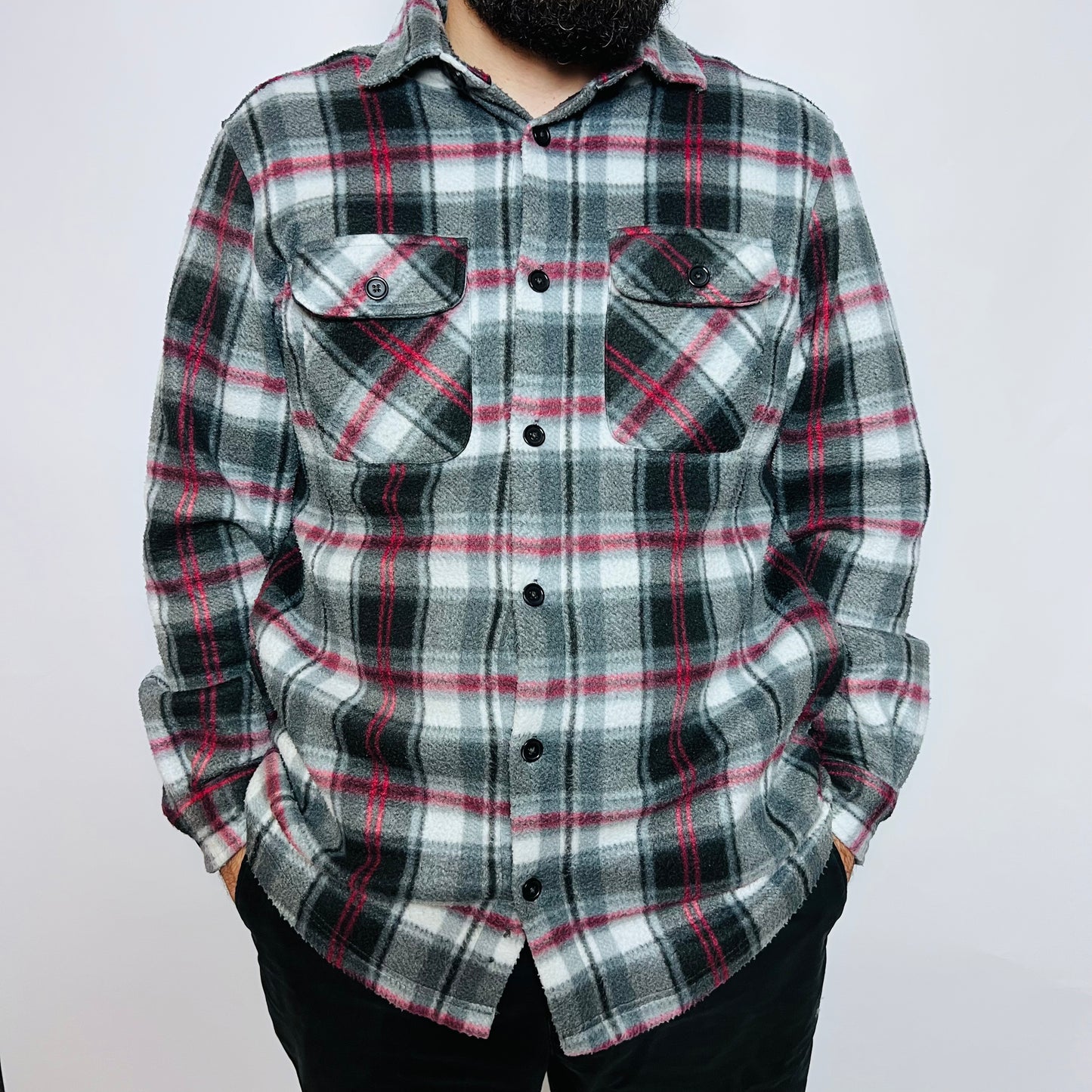 Reward Vintage 90s Fleece Hemd schwarz rot L / XL