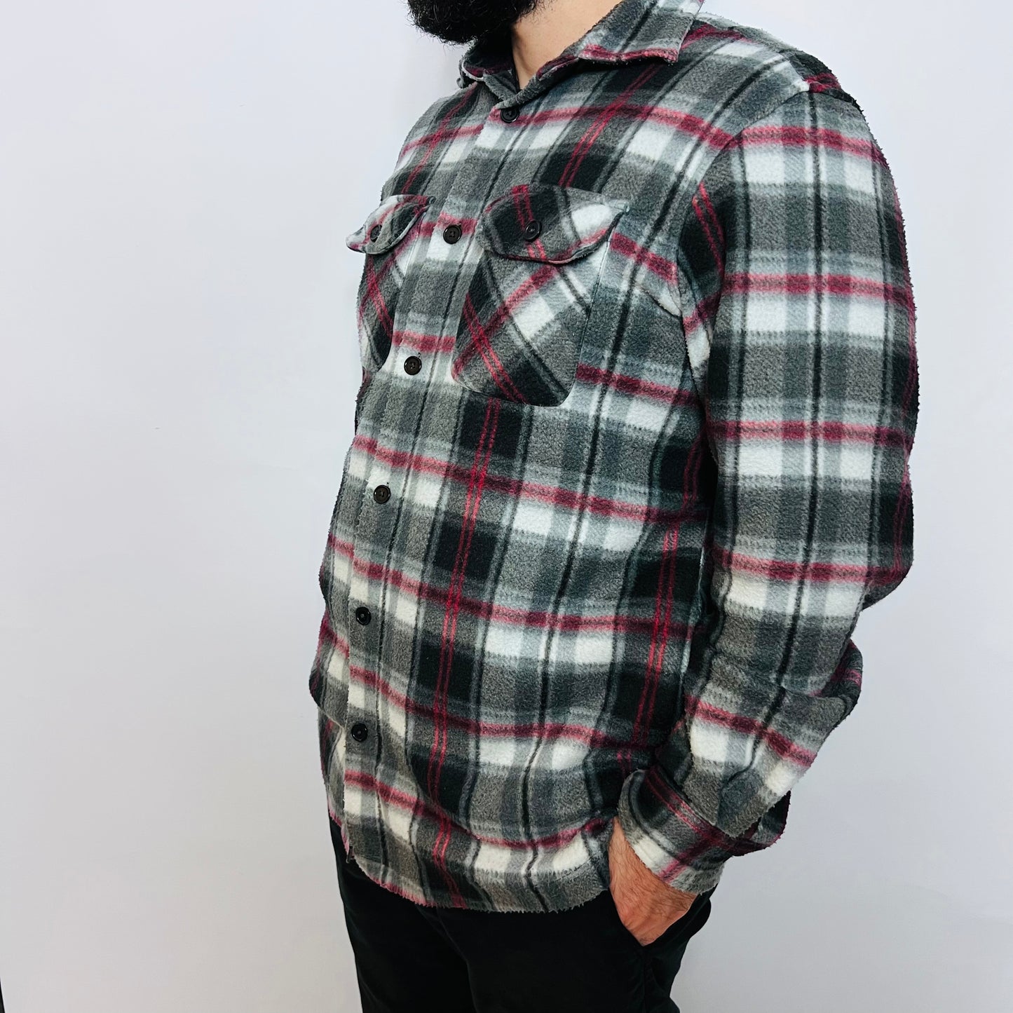 Reward Vintage 90s Fleece Hemd schwarz rot L / XL