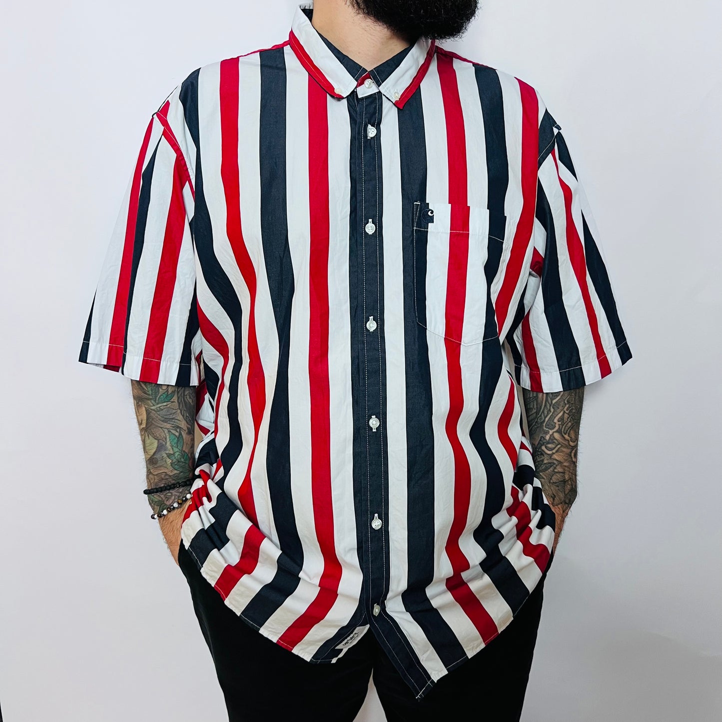 Carhartt S/S Elcano Shirt "Dark Navy" Retro Hemd weiß blau rot XXL