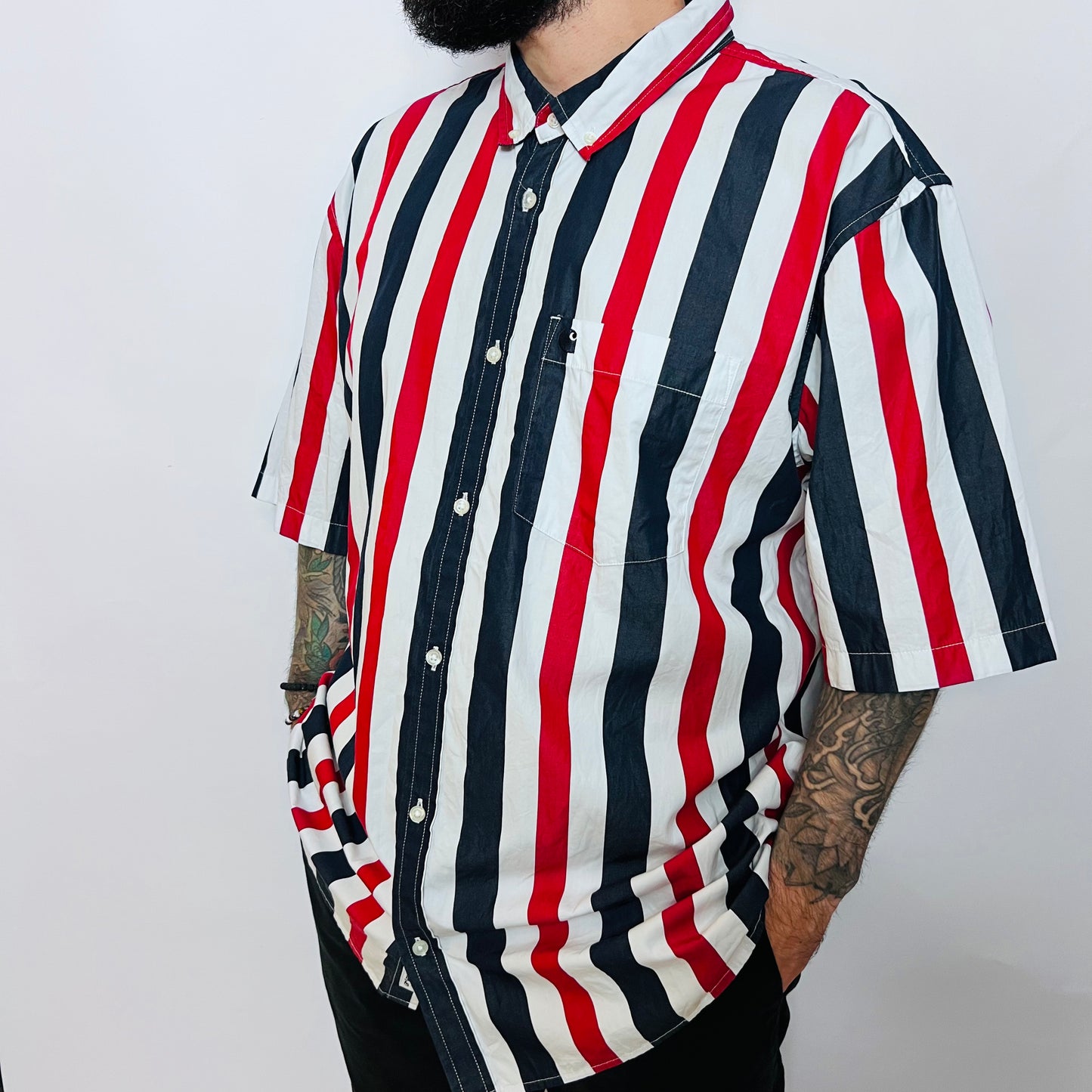 Carhartt S/S Elcano Shirt "Dark Navy" Retro Hemd weiß blau rot XXL