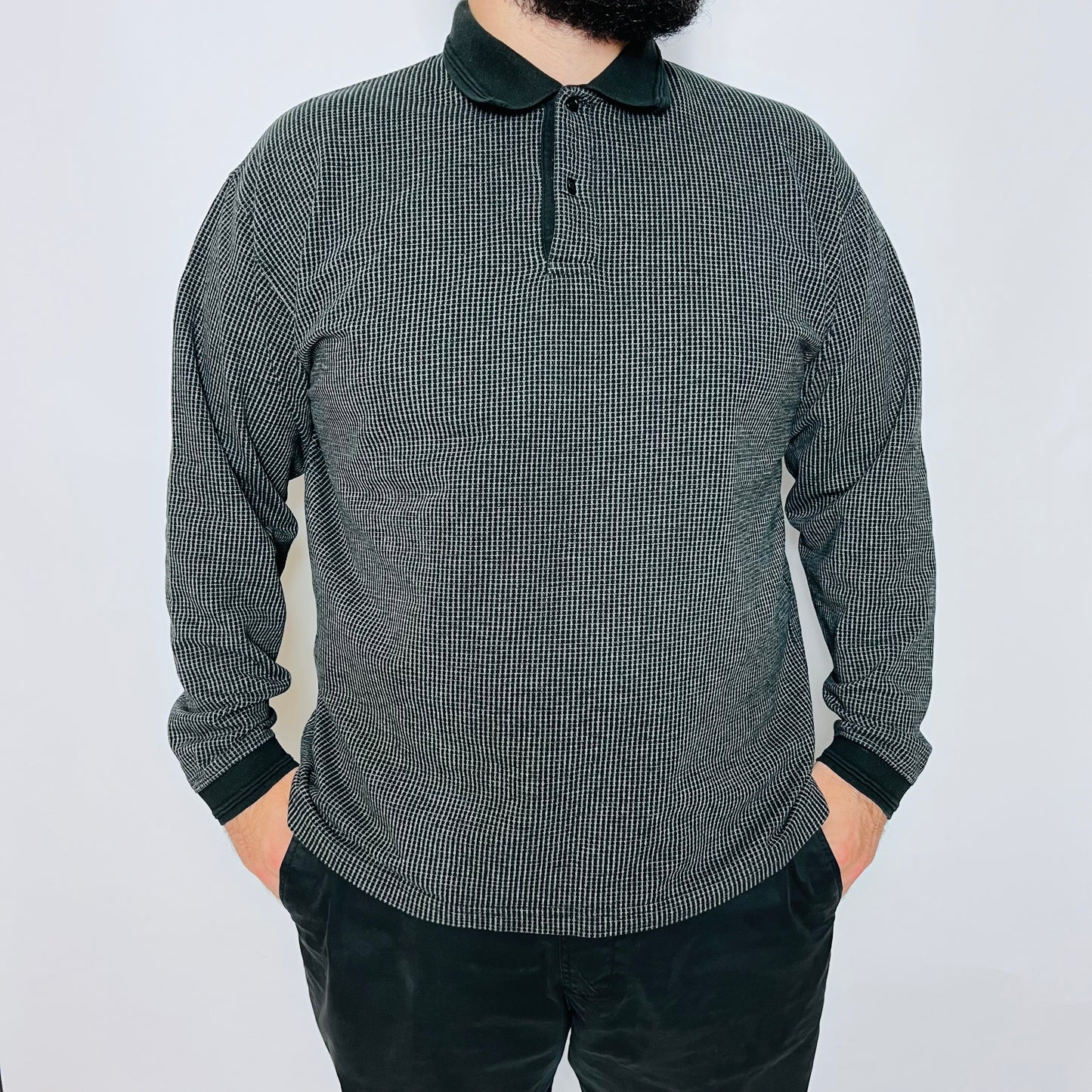 Ragman Vintage 90s Polo Longsleeve Shirt schwarz M / L - Cats on Stacks VNTG