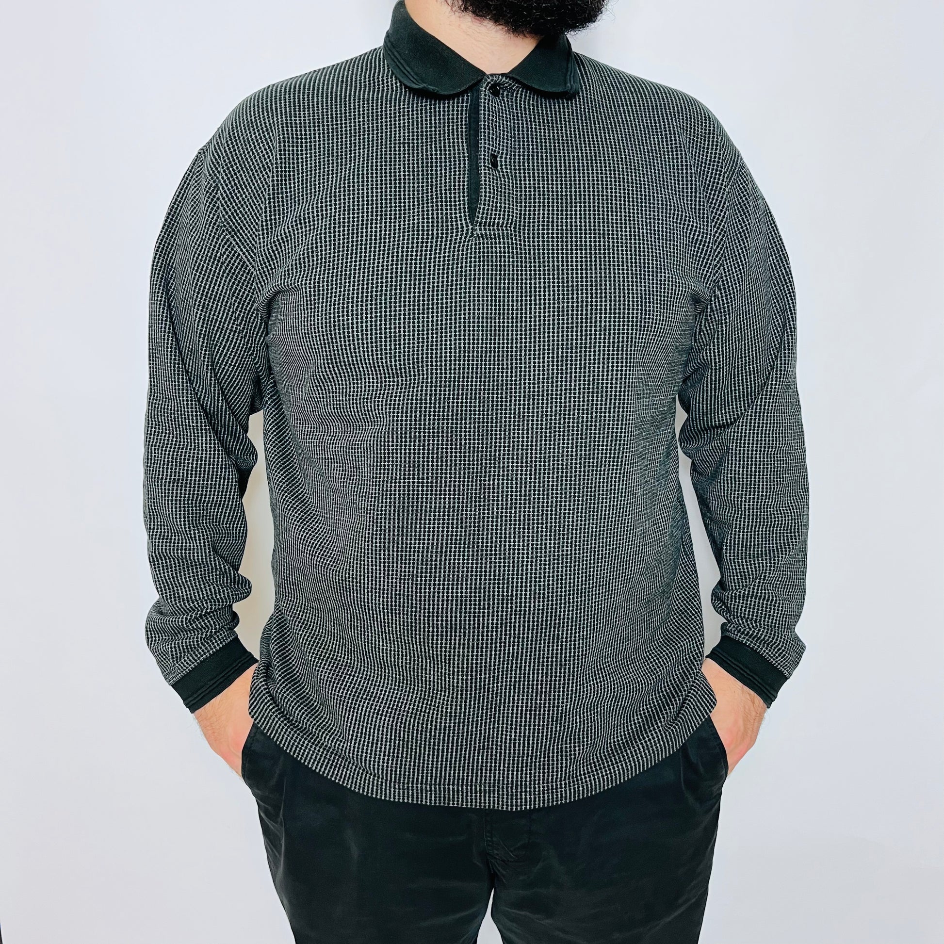 Ragman Vintage 90s Polo Longsleeve Shirt schwarz M / L - Cats on Stacks VNTG