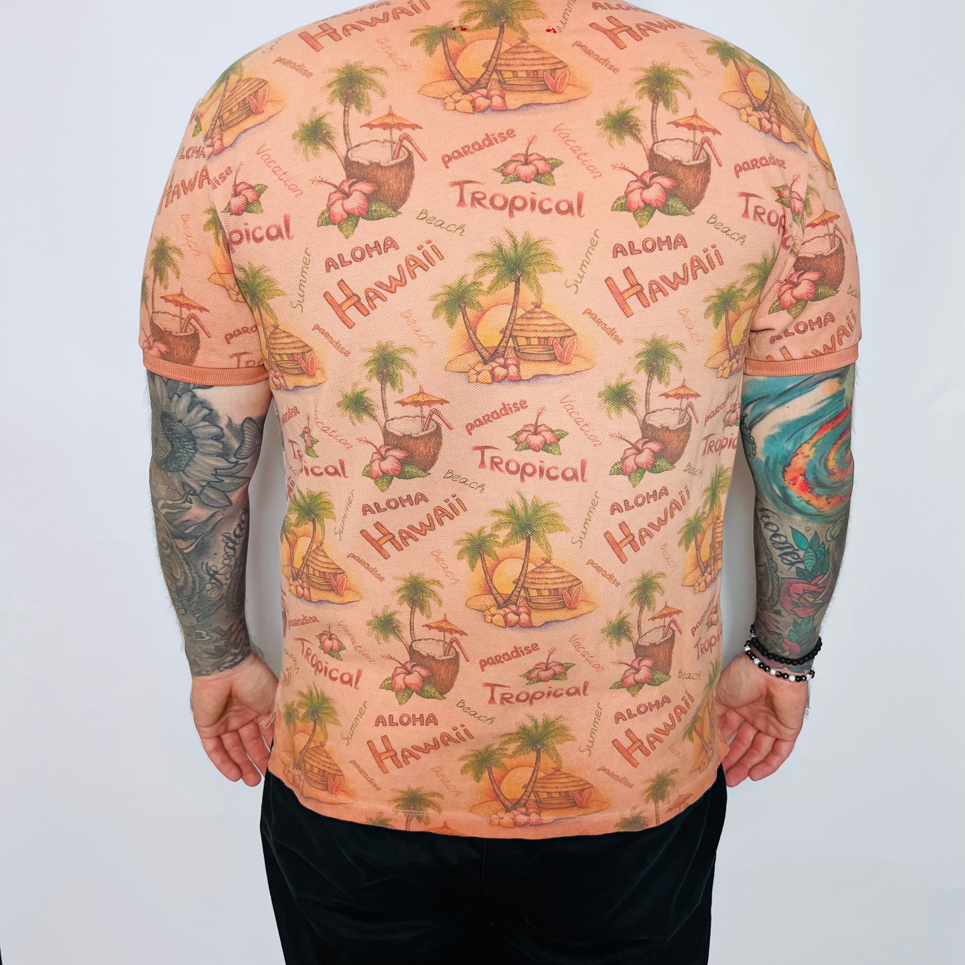 BOB Vintage 90s Aloha Hawai Polo Shirt peach rosa M / L - Cats on Stacks VNTG