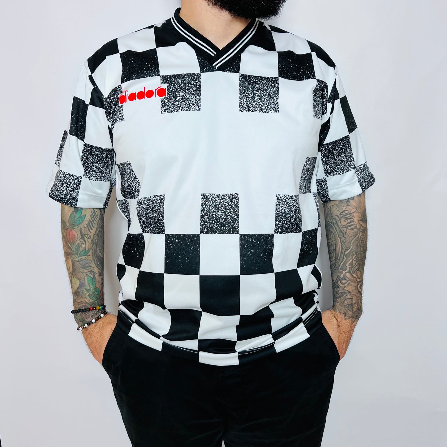 Diadora Vintage 90s Football Trikot T-Shirt schwarz weiß M / L