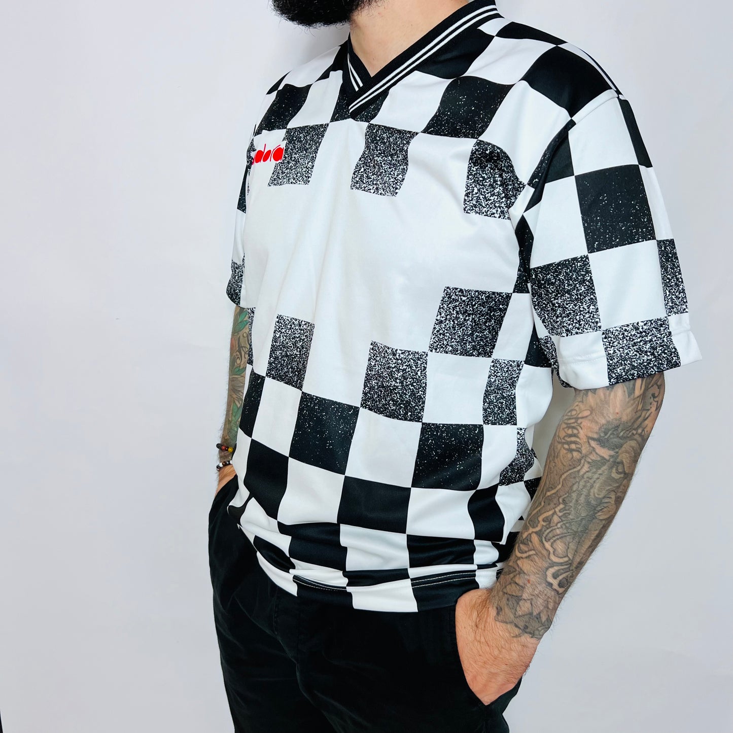 Diadora Vintage 90s Football Trikot T-Shirt schwarz weiß M / L