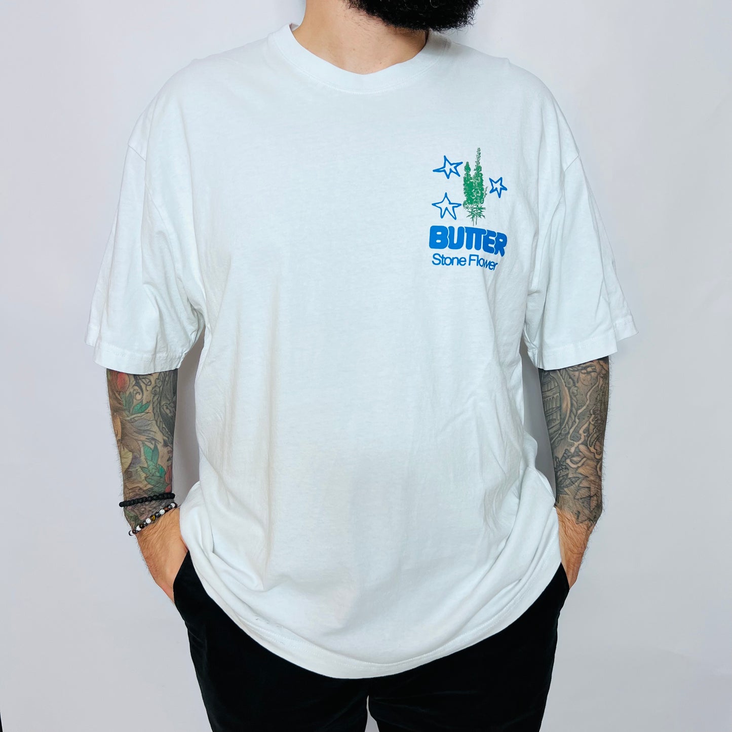 Butter Goods Stone Flower Retro T-Shirt weiß XL - Cats on Stacks VNTG