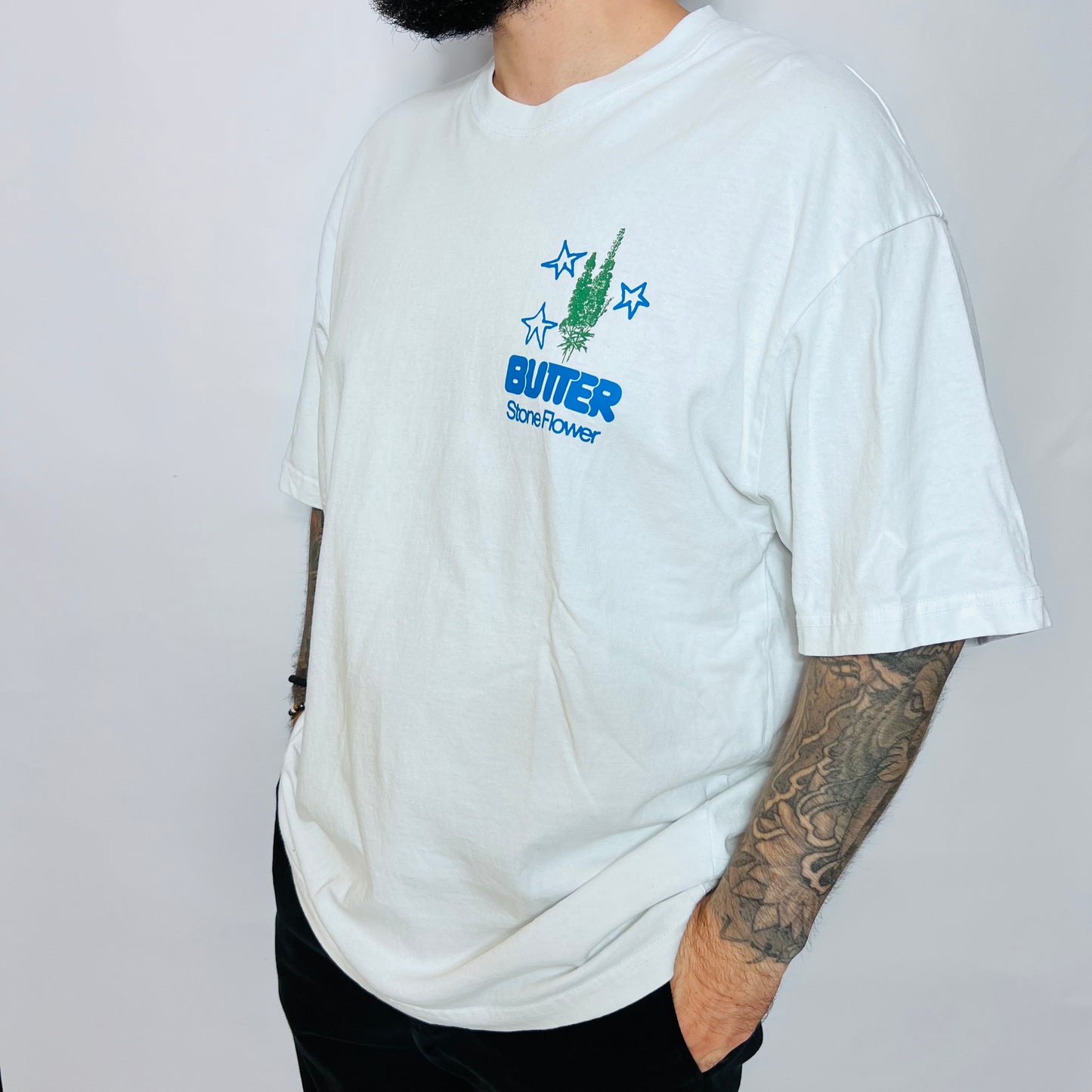 Butter Goods Stone Flower Retro T-Shirt weiß XL - Cats on Stacks VNTG