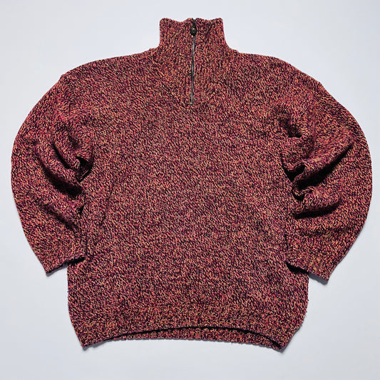 Giramondo Vintage 90s Merino Wollpullover 3/4 Zip rot orange M / L - Cats on Stacks VNTG