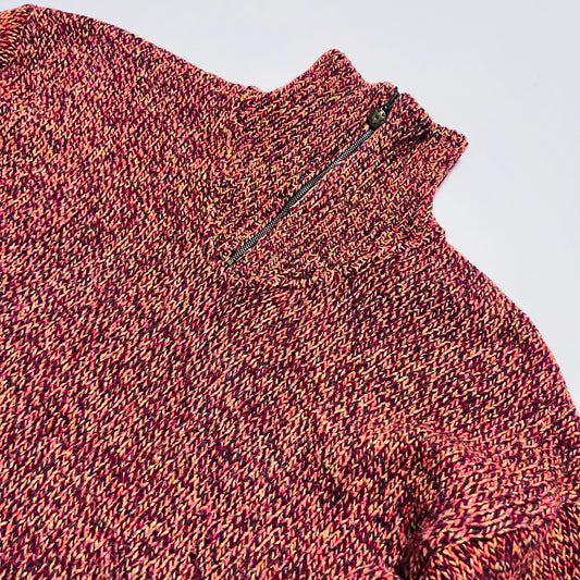Giramondo Vintage 90s Merino Wollpullover 3/4 Zip rot orange M / L - Cats on Stacks VNTG