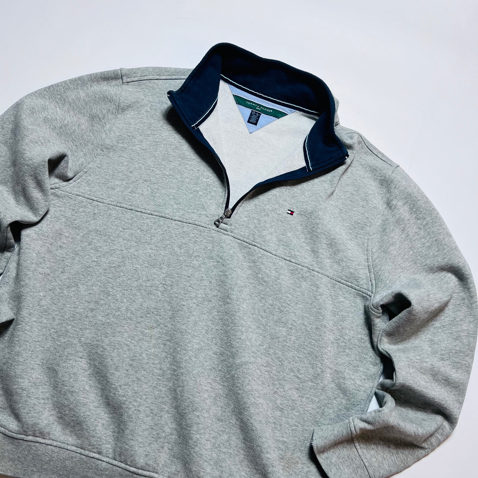 Tommy Hilfiger Golf Vintage 2000s Y2K 3/4 Zip Pullover grau L / XL - Cats on Stacks VNTG