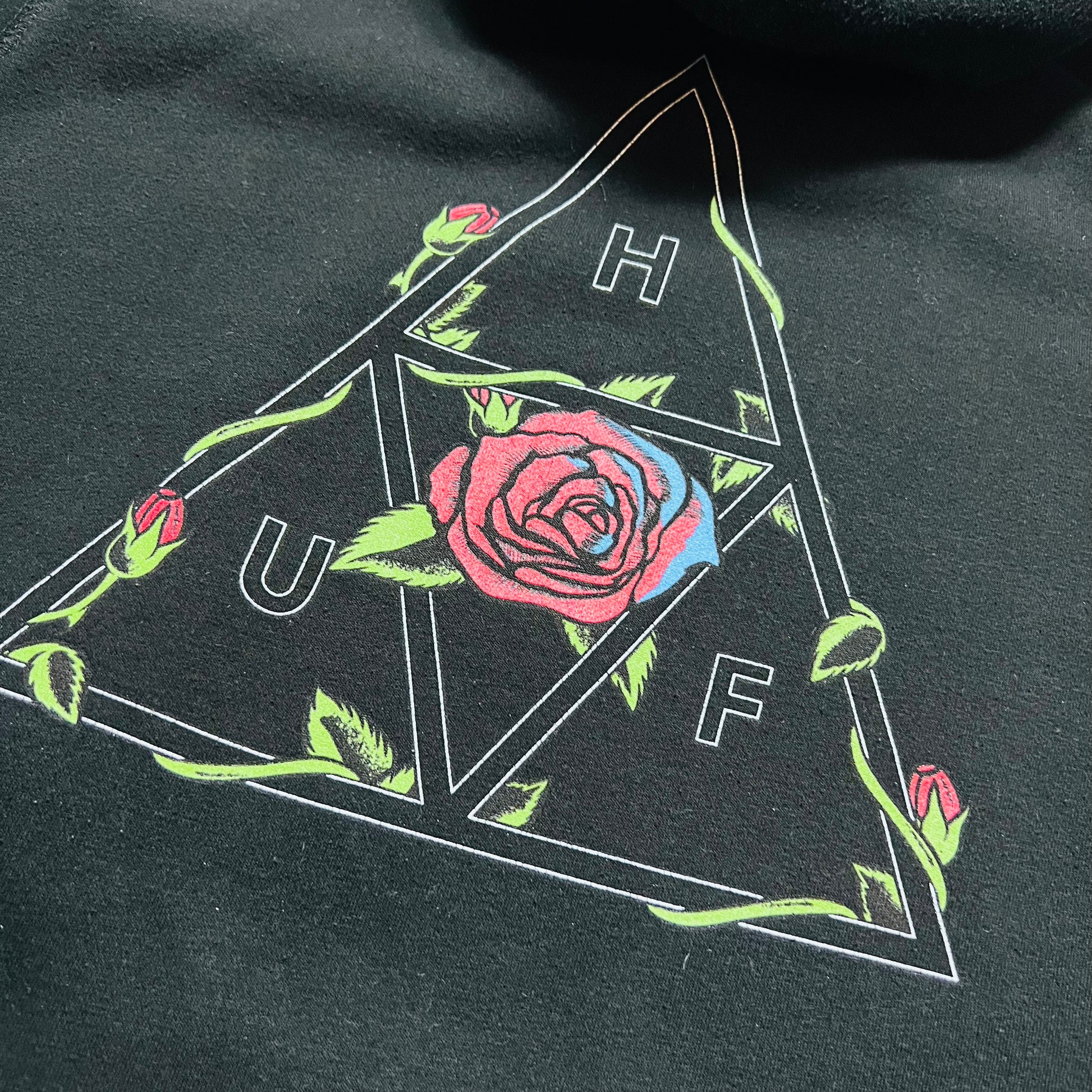 HUF Worldwide Rose Logo Hoodie Skating schwarz L / XL - Cats on Stacks VNTG