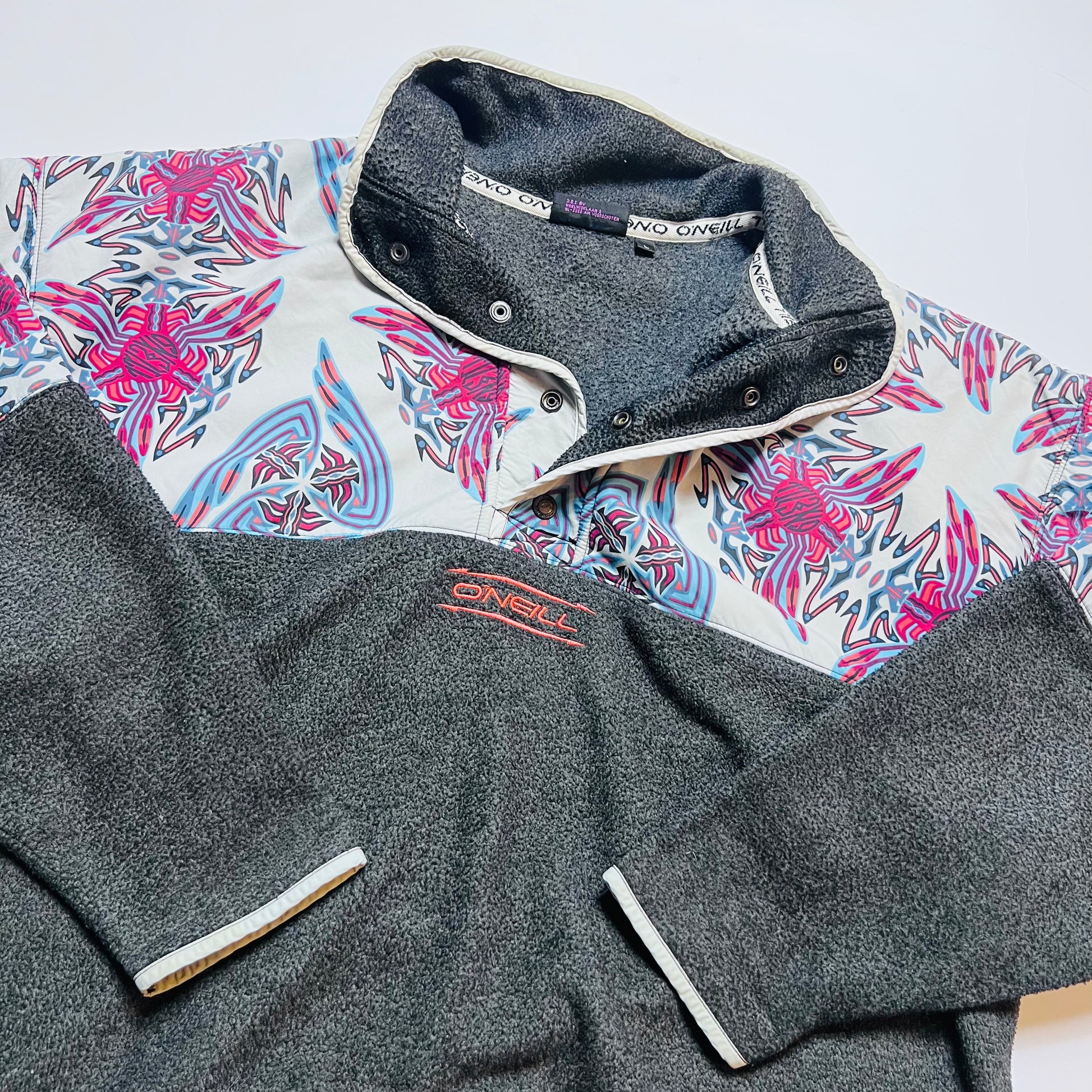 Oneill Vintage 90s "Winter Flower" Outdoor Fleece Pullover grau XL / XXL - Cats on Stacks VNTG