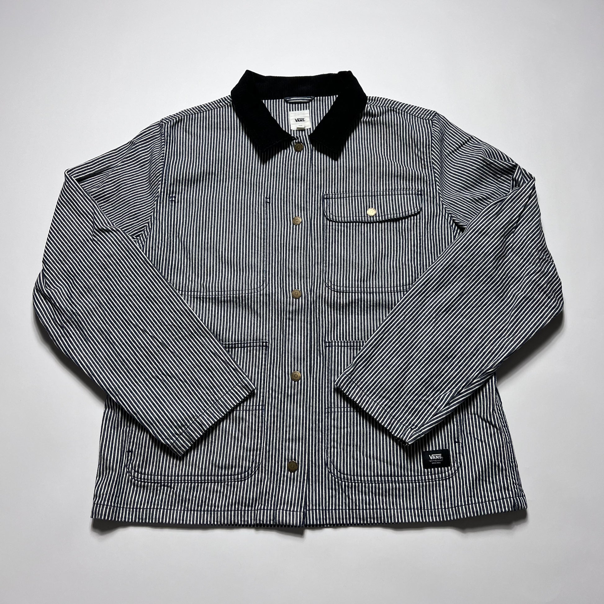 Y2K Vans Blue Striped Workwear Jacke L - Cats on Stacks VNTG