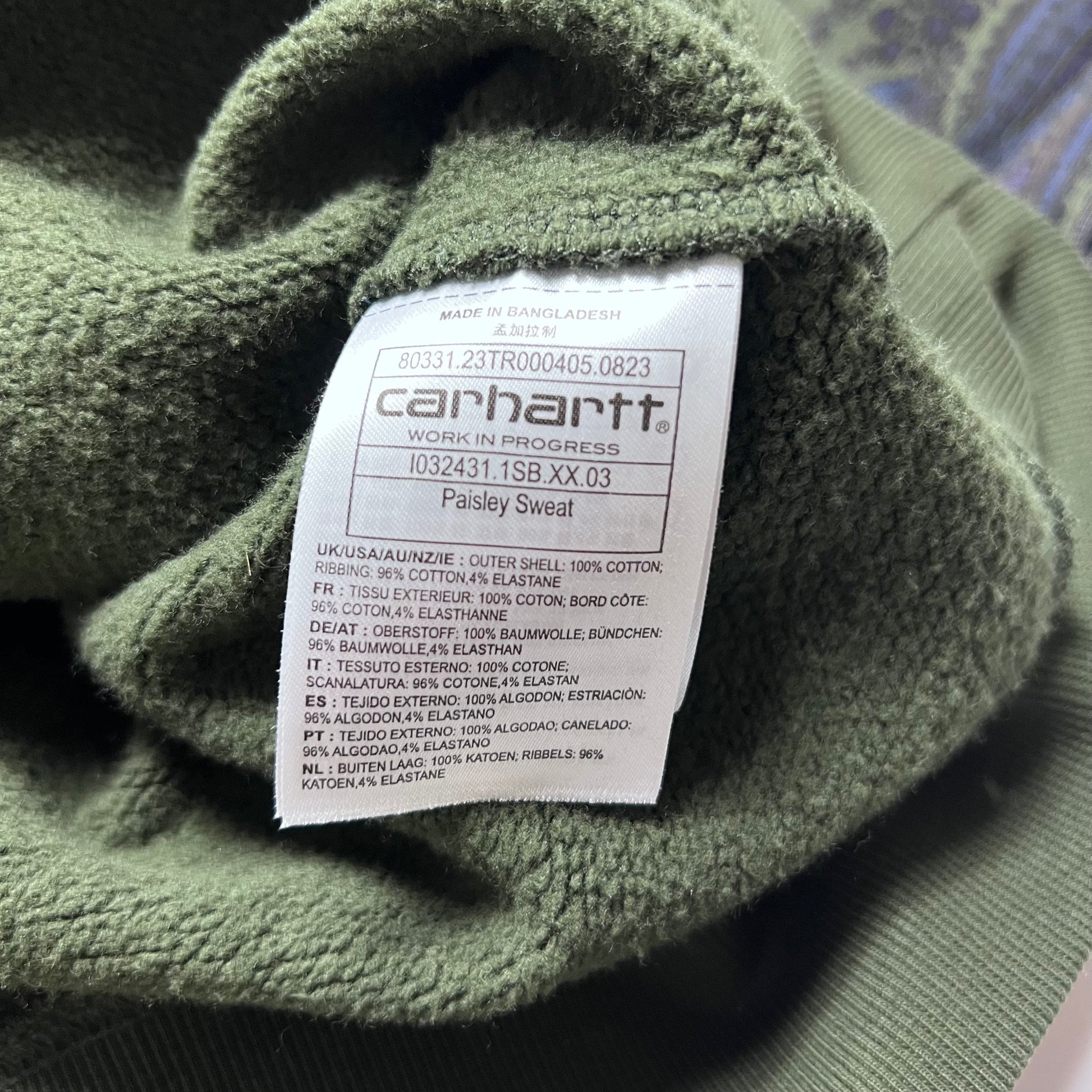 Carhartt Olive Paisley Sweat Crewneck L - Cats on Stacks VNTG