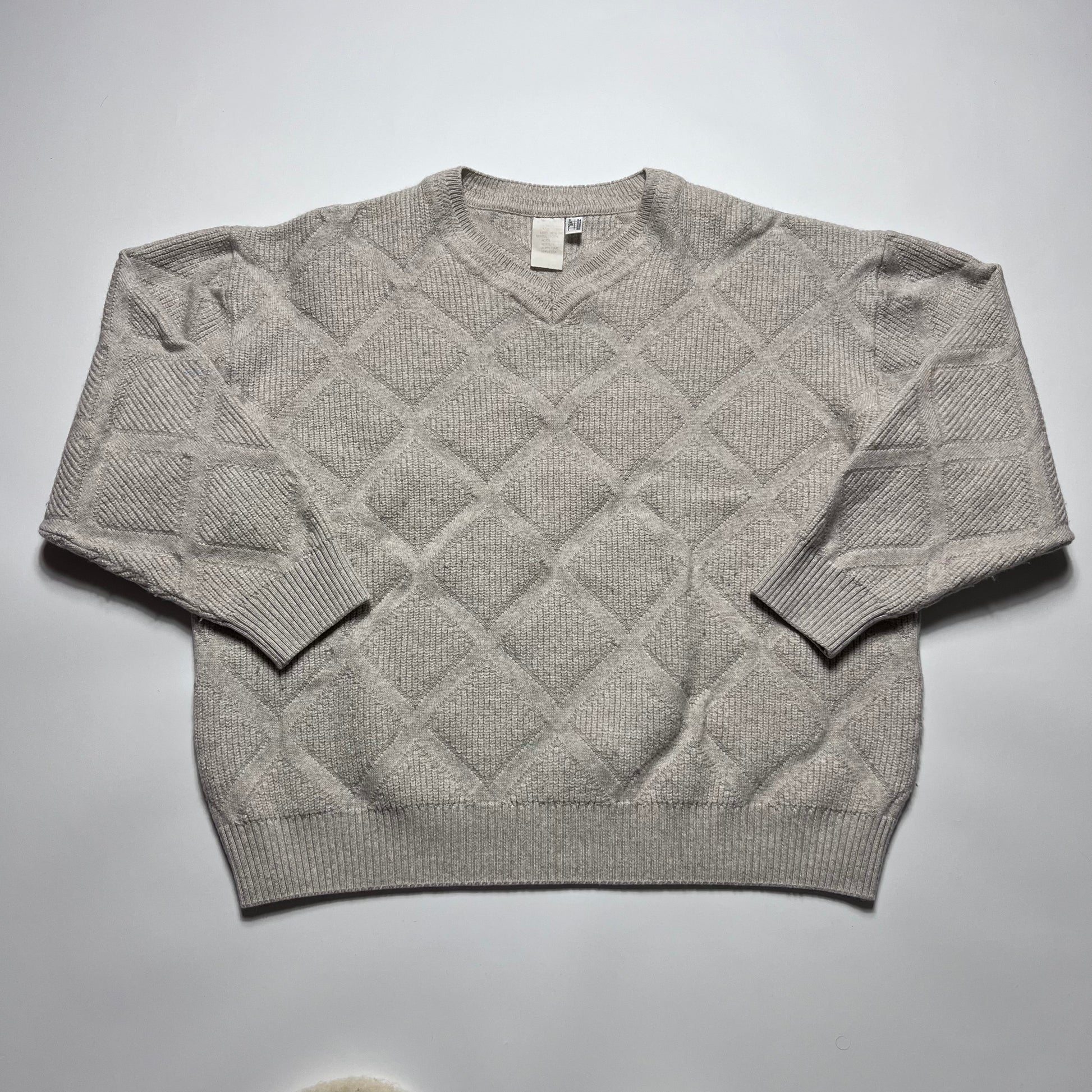 Vintage Beige V-Neck Wollpullover L - Cats on Stacks VNTG