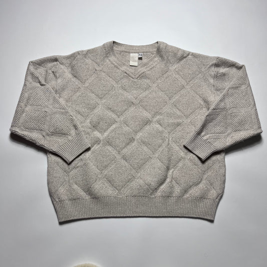 Vintage Beige V-Neck Wollpullover L - Cats on Stacks VNTG