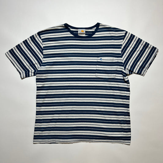 Vintage Carhartt Blue Striped Pocket T-Shirt M - Cats on Stacks VNTG