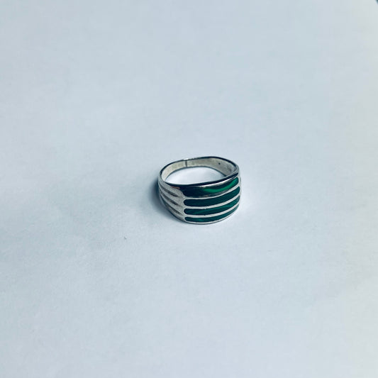 925 Striped Malachit Echtsilber-Ring - Cats on Stacks VNTG