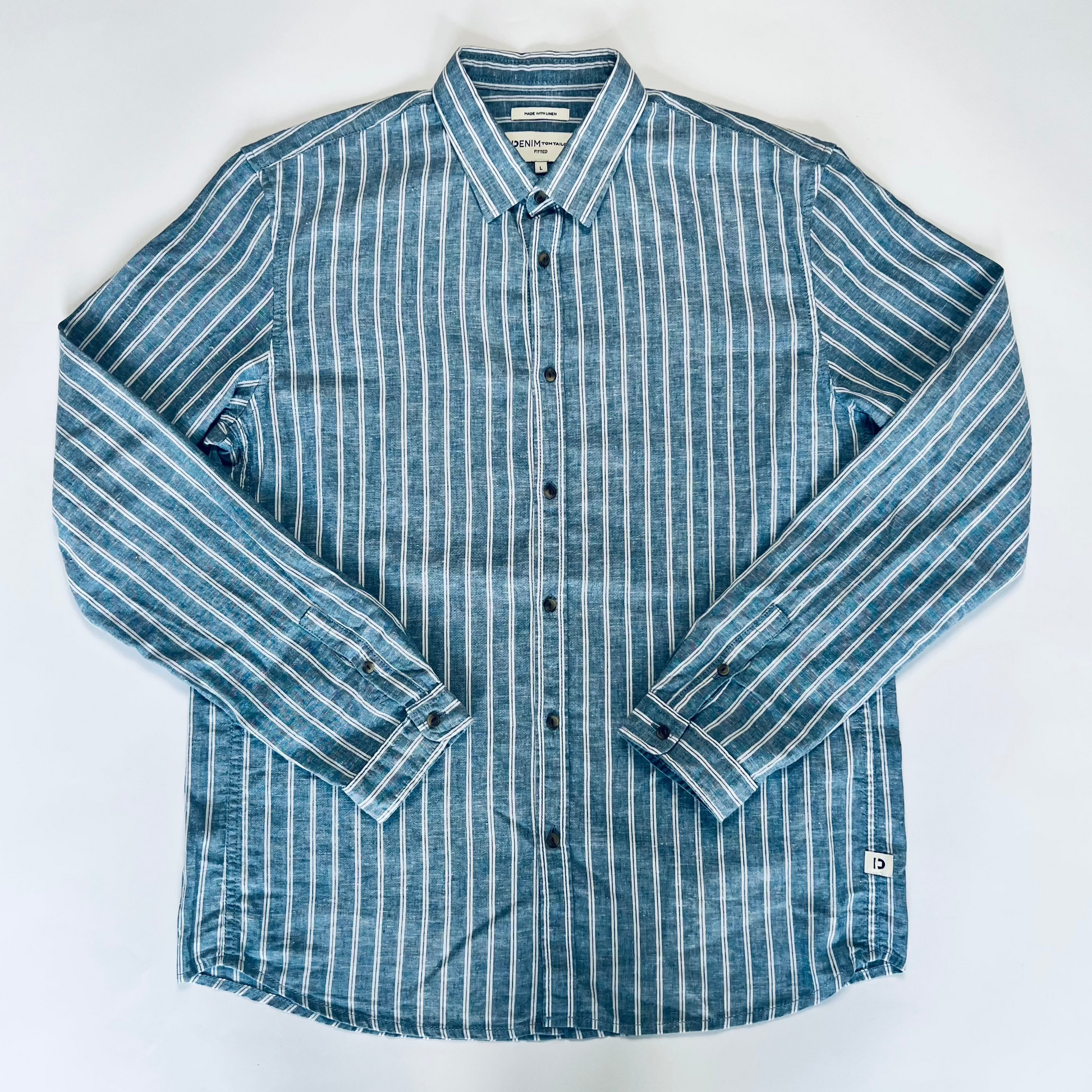 Tom Tailor Blue Stripe Leinen Hemd M / L - Cats on Stacks VNTG