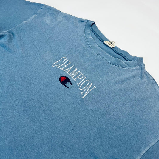Champion Blue Script T-Shirt M / L - Cats on Stacks VNTG