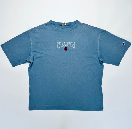 Champion Blue Script T-Shirt M / L - Cats on Stacks VNTG